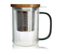 Tisanière En Verre 475ml Gris Fumé Et Couvercle Bois Acacia - Ogo Living
