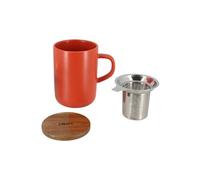 OGO LIVING - tisanière Juliet 475 ml - Idéale pour le thé et la tisane - Mug à thé en grès et couvercle en bois d’acacia - rouge paprika - 7912032