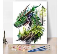 TISHIRON Dragon dans la forêt Peinture aquarelle par numéros Kit pour adultes débutants Dragon vert Kit de peinture acrylique DIY Peinture aquarelle Art et artisanat pour adultes 40x50cm Sans cadre
