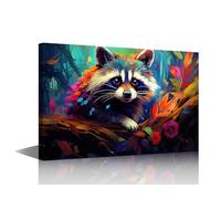 TISHIRON Impression sur toile Happy Baby raton laveur avec éclaboussures colorées - Art mural de style peinture pour salon, chambre à coucher, bureau - 30,5 x 45,7 cm