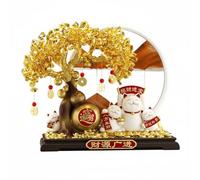 TISHITA Chat Porte- Figurine Ornement Arbre Statuette Résine Cristal Effet Brillant Style Accueillant Convient aux Espaces, Arbre À Argent Feng Shui avec Chat Maneki-Neko Et Sablier, Grande Taille