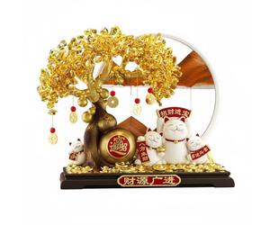 TISHITA Chat Porte- Figurine Ornement Arbre Statuette Résine Cristal Effet Brillant Style Accueillant Convient aux Espaces, Arbre À Argent Feng Shui avec Chat Maneki-Neko Et Sablier, Grande Taille