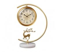 TISHITA Horloge en Laiton Horloge de Table Horloge de Bureau Pendule Analogique avec Cadre Métal Courbe Cadran Rond Lecture Facile Matériau Laiton Marbre, Blanc