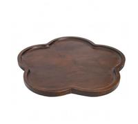 TISHITA Plateau Vintage en Bois Massif à Motif Fleur Finition Foncée Surface Plane Rebord Bas Idéal pour Disposer Snacks Tasses Petits Objets Décoratifs Adapté pour Table Basse Usage Quotidien