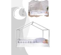 tiSsi® Lit de maison / Lit simple ENNO, dimensions 90 x 200 cm, Tissi : Bois de hêtre, finition blanche
