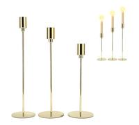 Tissting 3 Set Bougeoir Doré Ensemble Bougeoirs Longs Vintage Grand Pilier Conique Bougeoirs en Métal pour la Décoration de la Maison, Mariage, Dîner, Fête, Anniversaire