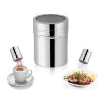 Tissting 300ml Sucrier, Distributeur de Poudre de Cacao en Acier Inoxydable, Récipient Plumeau, Sucre Glacé Au Chocolat, Boîtes de Tamis pour Sel et Poivre(11oz 6.8x9 cm)