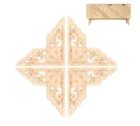 Tissting 4 Pièces Applique d'angle Sculpté en Bois, Décalcomanie Non Peinte, Style Européen, Applique Sculptée en Bois pour Meubles de Maison, (10x10x0,7 cm/3,9x3,9x0,3 Pouces)