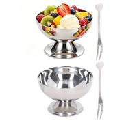 Tissting Gobelet à glace en acier inoxydable 150 ml Bol à dessert avec fourchette Argenté