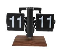 Tissting Horloge à Retournement Numérique, Réveil de Bureau Rétro Mécanique Alimenté par Pile avec Base en Bois, 12 Heures, Acier Inoxydable et PVC pour Salon Bureau (Black)