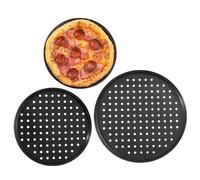 Tissting Lot de 3 Moules à Pizza Ronds Perforés Acier au Carbone 32 cm | Plaque Ronde, Fond Perforé, Revêtement Non Collant, Trois Diamètres, pour Four et Pizzeria