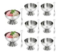 Tissting Lot de 8 Bols à Crème Glacée, 250ml, en Acier Inoxydable, Réutilisables, Argentés, avec Fourchette, Tasse à Milkshake pour Dessert, Yaourt Glacé, Gelato, Décorations de Fête D'anniversaire
