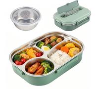 Tissting Lunch Box, Boîte à Déjeuner en Acier Inoxydable, Isolation Bento Lunch Box 1500ml avec 4 Compartiments, Conception Sans Fuite Lunchbox avec Couverts pour École Pique Vert (Cuillère)