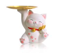 Tissting Plateau À Clés en Bois avec 4 Supports Suspendus pour Bijoux Et Clés - Plateau Moderne en Résine pour Table D'Entrée Décor Chat Fortune Idéal pour Bureau Ou Chambre 20cm/7.87 Pouces