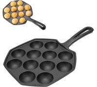 Tissting Poêle à Frire Takoyaki 12 Cavités 4 cm Trou Plaque de Cuisson Takoyaki en Fonte avec Poignée Creuse, Antiadhésive Poêle à Frire pour Boulettes Poulpe