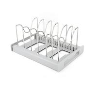 Tissting Support de Rangement de casseroles Extensible, Support de Couvercle de Cuisine réglable, Organisateur de casseroles avec étagère et boîte antidérapantes, Support de (Grise)
