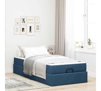 Tissu avec tiroirs intégrés Moderne Chambre Bleu 90x190 cm | Cadre de lit avec matelas 2 pcs Bleu tissu, Lit simple 90x190 cm avec rangement tiroirs, sommier à lattes en contreplaqué,