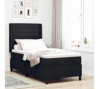 Tissu Bois LED Moderne Sombre Chic Chambre Contemporain 80 x 200 cm Noir | Lit à Ressort LED avec Matelas Noir 80x200 cm Tissu, Cadre en Bois Moderne avec Tête Réglable, Sommier à Lattes Intégré, RGB