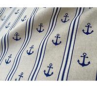 Tissu d'ameublement pour rideau - Motif ancre marine - Aspect lin - 280 cm - Extra large - Bleu marine et blanc (vendu au mètre)