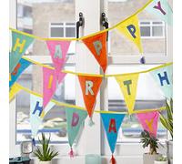 Tissu de bannière de joyeux anniversaire arc-en-ciel - 3 m | Guirlande drapeau triangle, 100% coton, pour garçons filles adultes, intérieur ou extérieur, décorations de fête réutilisables