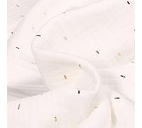 Tissu Double gaze Confettis rectangulaires dorés sur fond Blanc - Par 50 cm