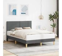 Tissu Doux Moderne Gris foncé 140 x 200 cm | Cadre de lit avec tête de lit Gris foncé 140 x 200 cm tissu, literie moderne solide pieds tournés, sommier à lattes facile