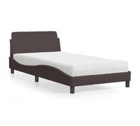 Tissu durable lattes contreplaqué lit avec matelas Brun 100x200 cm | Lit avec matelas Dover marron foncé 100x200 cm tissu sommier lattes mousse soutien dos literie chambre adulte
