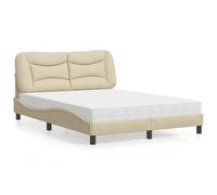 Tissu durable tête de lit lattes contreplaqué Hvar crème 140x190 cm | Lit avec matelas Hvar crème 140x190 cm tissu mousse PU double soutien dossier ondulé