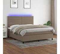 Tissu durable Tête de lit réglable LED coloré Taupe 180x200cm | Sommier à lattes avec matelas et LED Taupe 180x200cm Tissu literie réglable