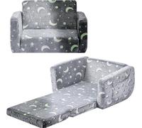 tissu éponge & flanelle 28D Canapé et fauteuil pour enfants avec accoudoirs lavables, lumineux et sombre, convertible en canapé-lit pour enfants, salle de jeux et salon - Gris