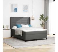 Tissu et Bois avec LED Chic Moderne Gris 140 x 200 cm | Lit à ressort LED avec matelas Gris foncé 140 x 200 cm tissu moderne avec tête réglable et bande LED RGB, cadre en bois
