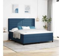 Tissu et Bois avec LED Moderne Bleu 180 x 200 cm | Lit à Ressort LED avec Matelas Bleu 180x200 cm Tissu Super King Tête Réglable Bois Pin RGB