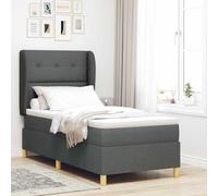 Tissu Gris foncé Moderne Cadre Bois Robuste tête réglable 90x190 cm | Lit à ressorts avec matelas gris foncé 90x190 cm, cadre en bois robuste, tête de lit réglable, ensemble confort tissu premium