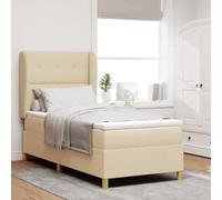 Tissu gris foncé robuste Tête de lit adjustable 90x200 cm Crème | Lit à ressorts avec matelas gris foncé 90x190 cm Crème tissu, sommier bois robuste, tête ajustable, confort premium chambre