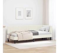 Tissu haut de gamme jour et nuit Design d'angle polyvalent Modèle compact | Cadre de lit d'angle Crème 80x200 cm Velours, Canapé convertible avec tête de lit réversible, Structure en bois robuste avec