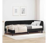 Tissu Moderne Angle L Contreplaqué Robuste Coin Salon Noir 100x200 cm | Cadre de lit d'angle Noir 100 x 200 cm Velours avec matelas mousse, lit convertible en canapé gain de place, sommier à lattes