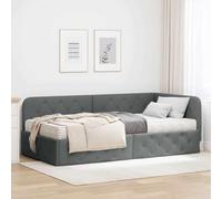 Tissu Moderne Gris foncé 90 x 190 cm | Cadre de lit d'angle Gris foncé 90 x 190 cm tissu avec matelas mousse canapé lit gain de place moderne chambre petite espace