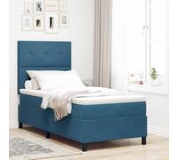 Tissu Moderne tête réglable Deux hauteurs Box Spring 90 x 200 cm Bleu | Lit à ressorts avec matelas Bleu foncé 90 x 200 cm tissu Design Moderne Tête de lit réglable Bois massif