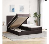 Tissu polyester avec ressorts ensachés rangement intégré Brun 200x200 cm | Cadre de lit ottoman avec matelas 200x200 cm marron foncé tissu, king size avec rangement hydraulique et tête de lit,