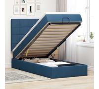 Tissu polyester avec ressorts ensachés rangement lit bleu 90x200 cm | Lit Ottoman avec Matelas Bleu 90x200 cm Tissu, Literie avec Tete de Lit, Rangement Hydraulique, Ressorts Ensaches, Surmatelas