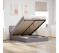 Tissu polyester doux avec matelas à ressorts ensachés taupe 140x190 cm | Lit Ottoman avec Matelas 140x190 cm Taupe Tissu, Rangement Hydraulique, Ressorts Ensachés, Surmatelas Mousse, Sommier Tête de