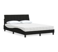 Tissu polyester doux avec matelas mousse Lit Hanko noir 120x200 cm | Lit avec Matelas Hanko noir 120x200 cm Tissu, Cadre avec Tête de Lit Rembourrée, Sommier à Lattes Inclus, Matelas en Mousse