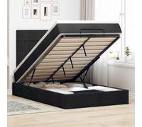 Tissu polyester doux avec rangement hydraulique ressorts ensachés noir | Cadre de lit ottoman avec matelas noir 120x190 cm tissu, sommier hydraulique rangement, surmatelas mousse, lumière LED