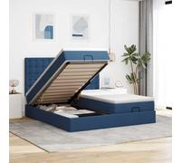 Tissu polyester doux avec rangement intégré modèle lit bleu 200x200cm | Lit Ottoman 200x200 avec Matelas Bleu Tissu Coffre Relevable Hydraulique LED Tete de Range Lit King Size