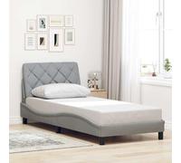 Tissu polyester doux Lattes soutien Tête de lit Gris 90x190 cm | Cadre de lit sans matelas gris clair 90x190 cm tissu literie chambre avec tête de lit rembourrée lattes soutien