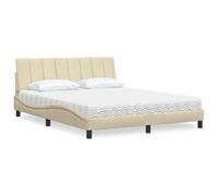 Tissu polyester doux matelas mousse chambre crème 160 x 200 cm | Lit avec matelas 160x200 cm Hanko crème tissu polyester sommier à lattes inclus coussin de tête