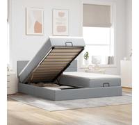 Tissu polyester doux rangement intégré ressorts ensachés Gris 160x200 cm | Cadre de lit ottoman avec matelas gris clair 160x200cm tissu rangement hydraulique LED tete de lit