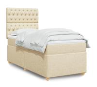 Tissu polyester doux ressorts ensachés lit complet Crème 90x200 cm | Sommier à lattes avec matelas ressorts ensachés Crème 90x200 cm Tissu Lit complet avec tête réglable Lumières LED Surmatelas