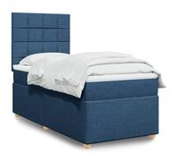 Tissu polyester doux ressorts ensachés lit sommier bleu 90x190 cm | Sommier à lattes avec matelas à ressorts ensachés et surmatelas Bleu 90x190 cm Tissu LED Tête de lit réglable
