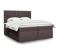 Tissu polyester doux ressorts ensachés sommier lit matelas Brun 200x200 cm | Sommier à lattes avec matelas ressorts ensachés et surmatelas Marron foncé 200x200 cm lit avec tête de lit réglable